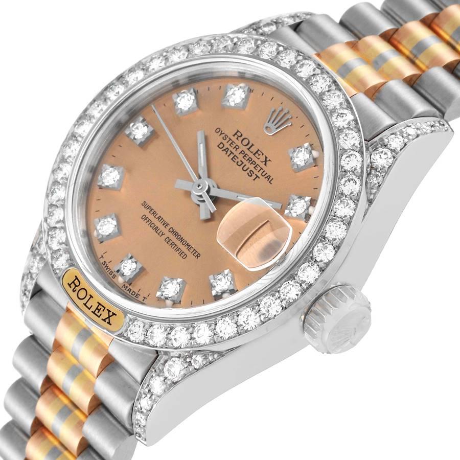 Rolex President Tridor White Yellow Rose Gold Diamond Ladies Watch 69159 In Excellent Condition In Atlanta, GA