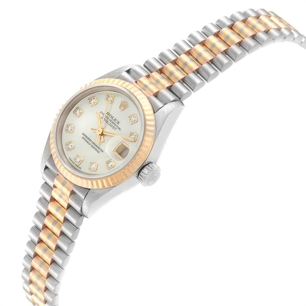 Women's Rolex President Tridor White Yellow Rose Gold Diamond Ladies Watch 69179