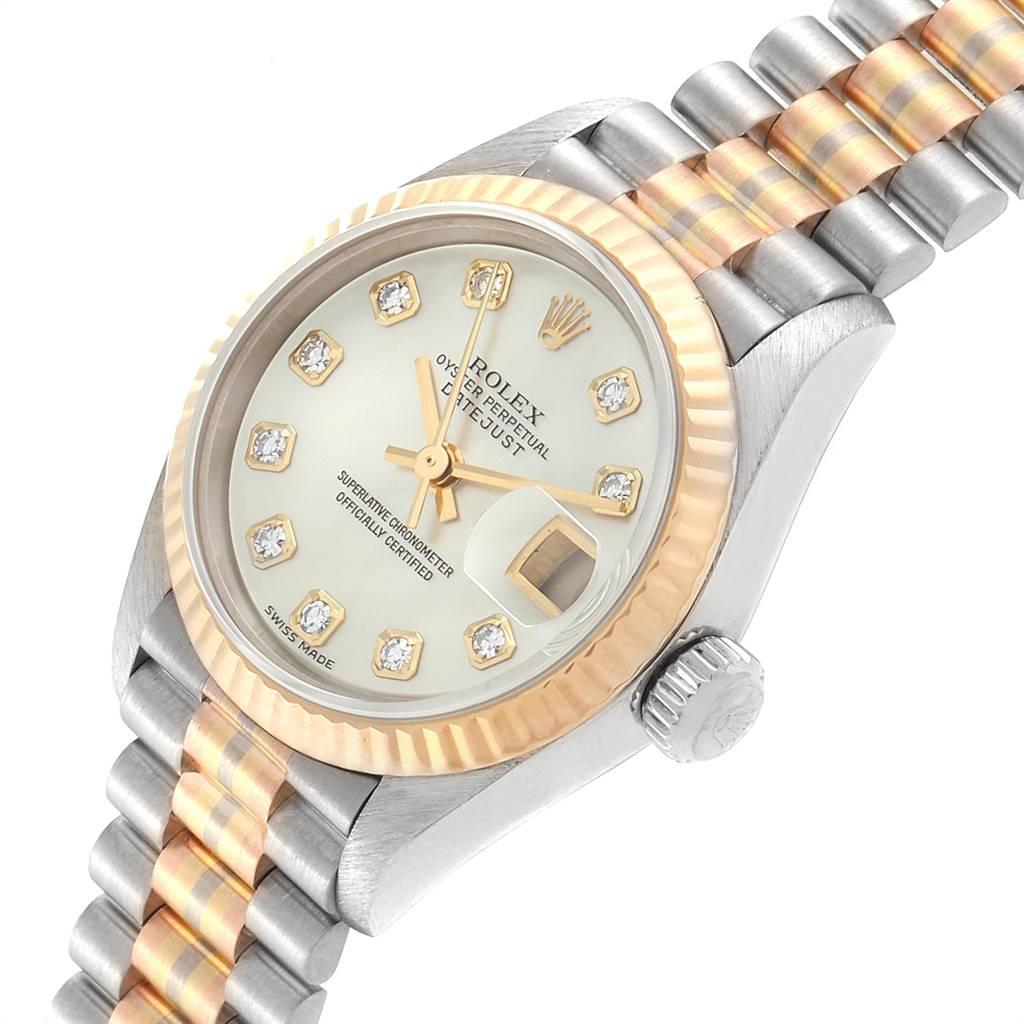 Rolex President Tridor White Yellow Rose Gold Diamond Ladies Watch 69179 1