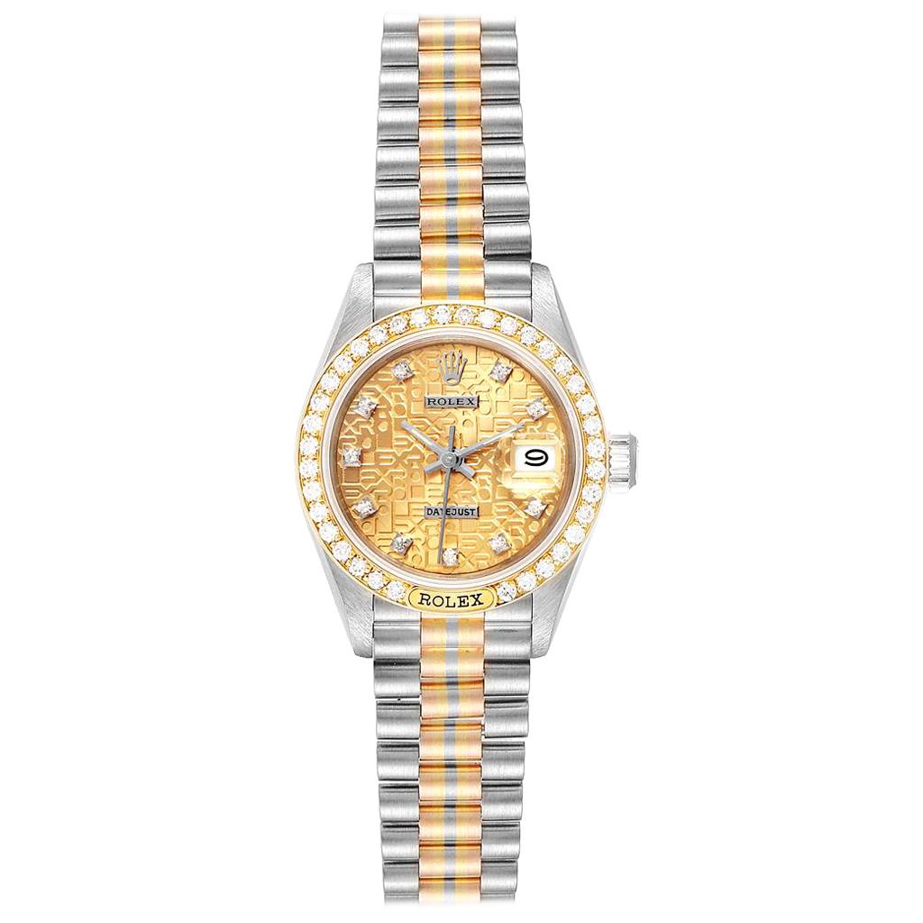 Rolex President Tridor White Yellow Rose Gold Diamond Ladies Watch 69179