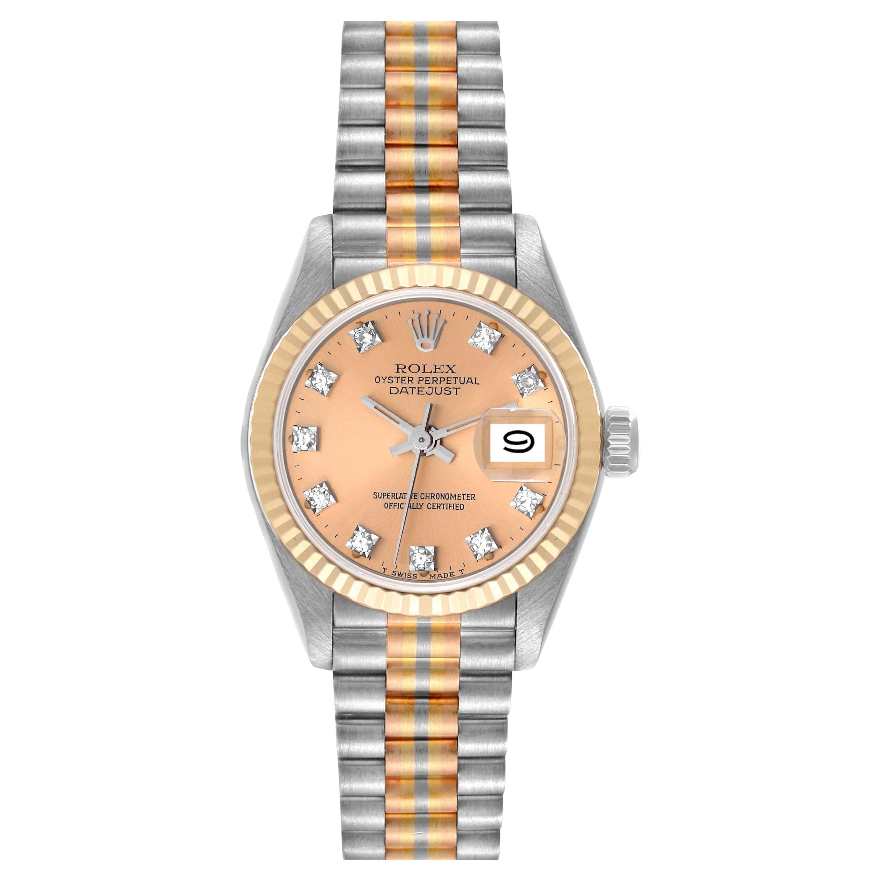 Rolex President Tridor White Yellow Rose Gold Diamond Ladies Watch 69179 For Sale