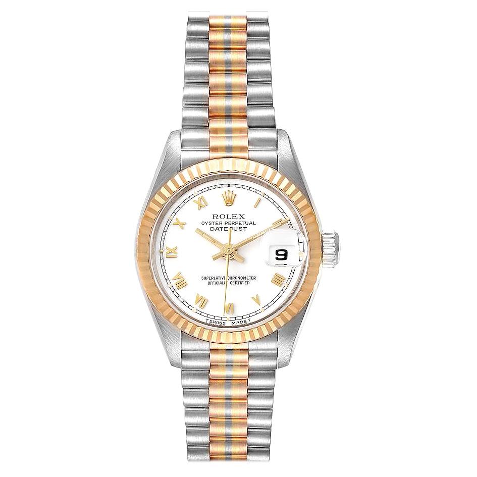 Rolex President Tridor White Yellow Rose Gold Ladies Watch 69179 For Sale