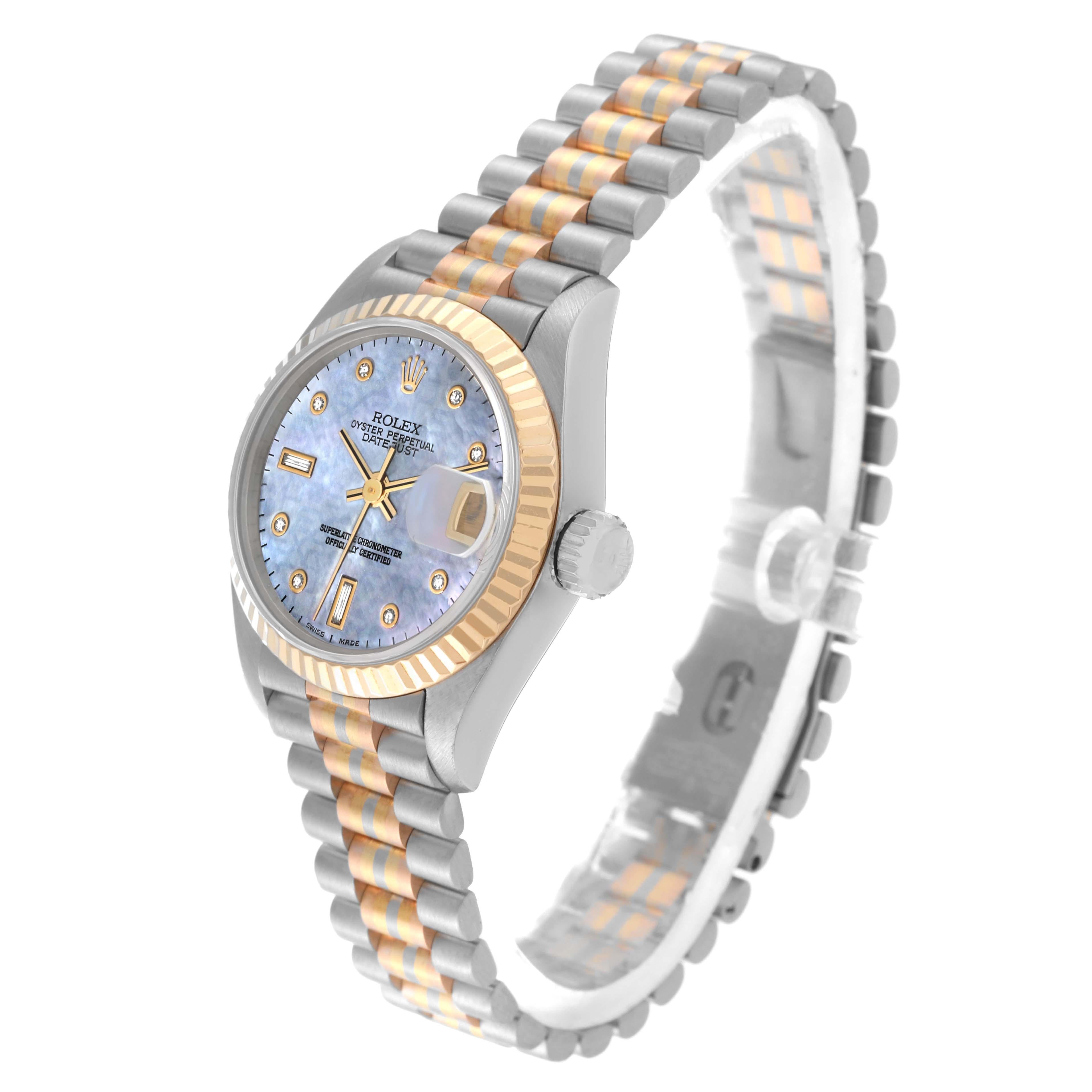 Rolex President Tridor Montre pour femme en or blanc, jaune, rose et diamants MOP 69179 en vente 6