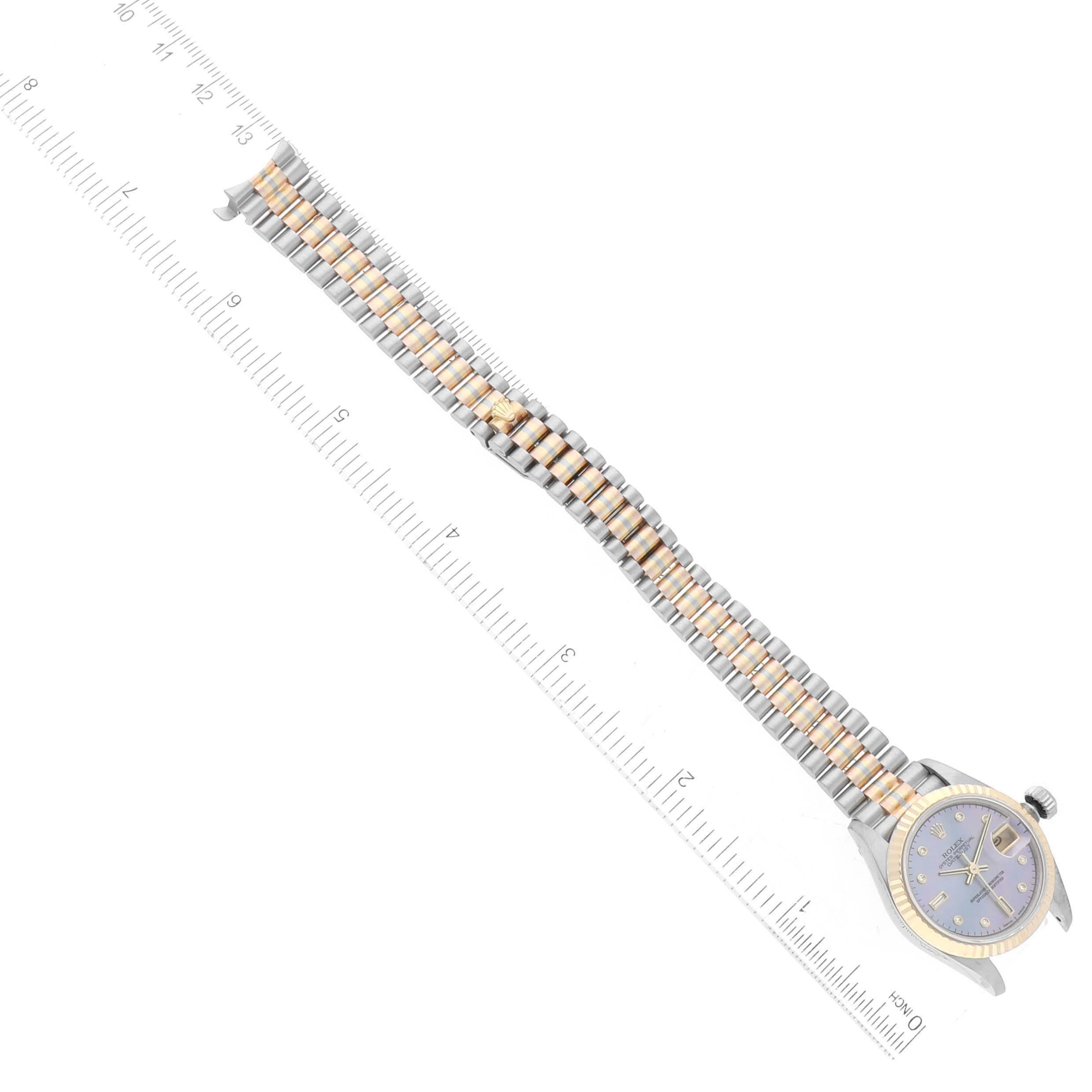 Rolex President Tridor White Yellow Rose Gold MOP Diamond Ladies Watch 69179 For Sale 7