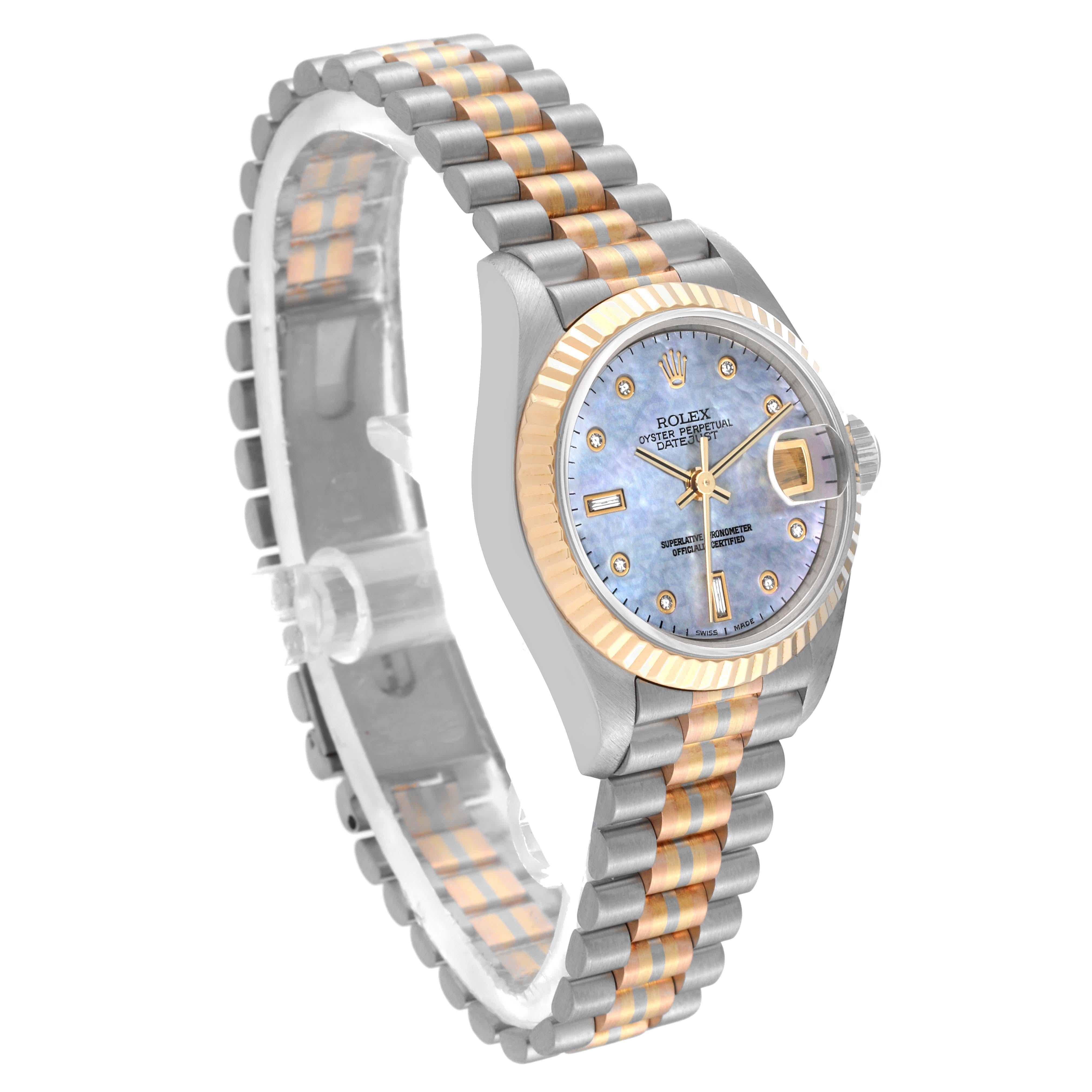 Rolex President Tridor Montre pour femme en or blanc, jaune, rose et diamants MOP 69179 en vente 5