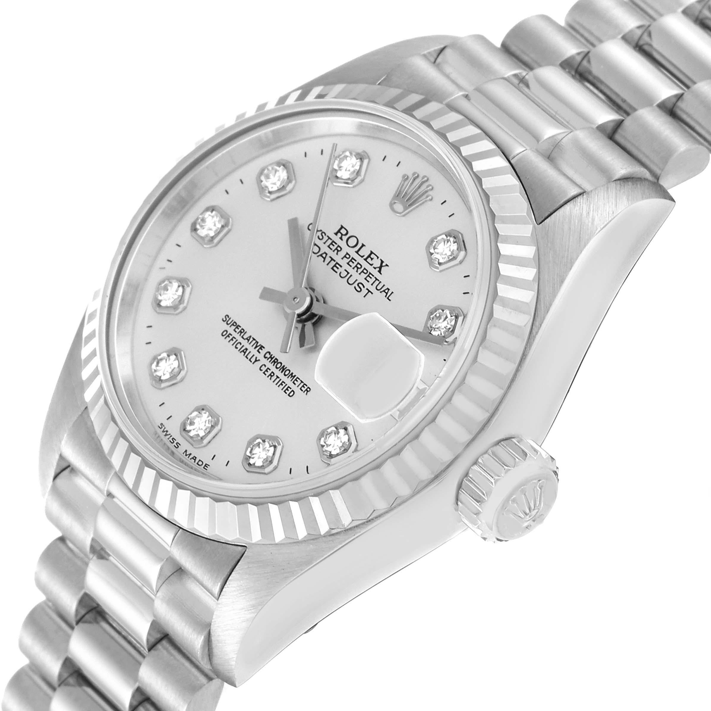 Rolex President White Gold Diamond Dial Ladies Watch 79179 Box Papers In Excellent Condition In Atlanta, GA