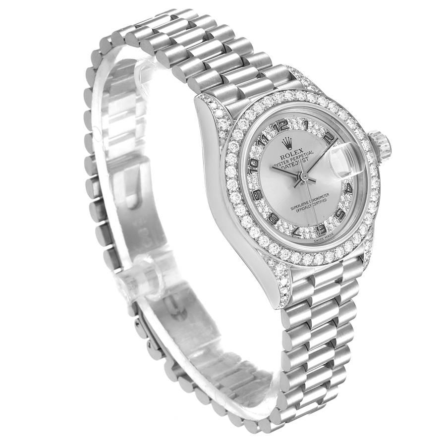 Rolex President White Gold Myriad Diamond Dial Ladies Watch 69159 Box Papers In Excellent Condition In Atlanta, GA