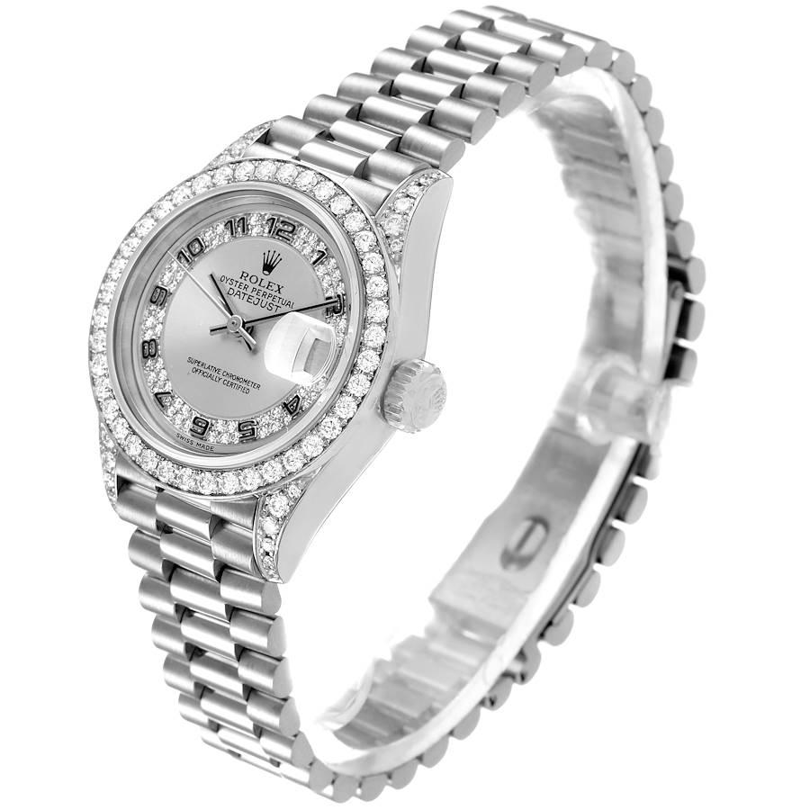 Women's Rolex President White Gold Myriad Diamond Dial Ladies Watch 69159 Box Papers