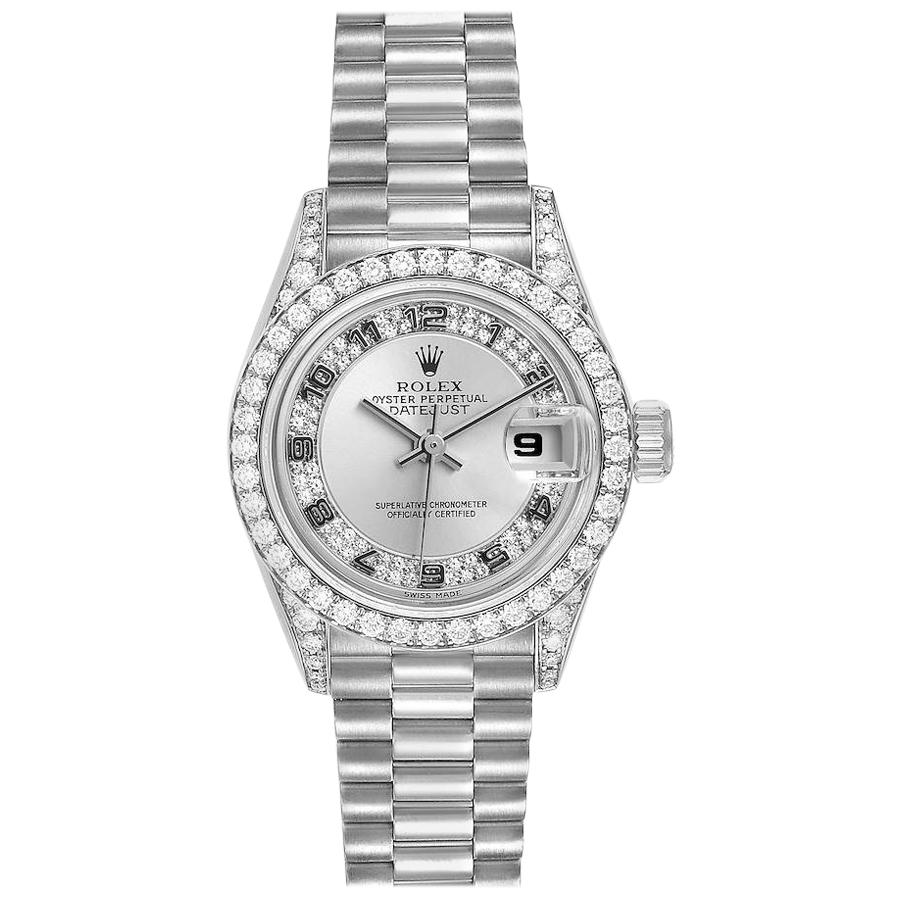 Rolex President White Gold Myriad Diamond Dial Ladies Watch 69159 Box Papers