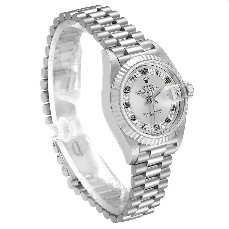 Rolex President White Gold Myriad Diamond Dial Ladies Watch 69179 Box Papers In Excellent Condition In Atlanta, GA