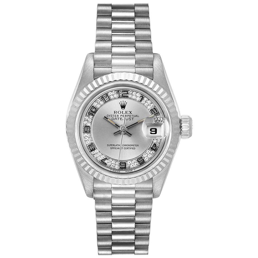 Rolex President White Gold Myriad Diamond Dial Ladies Watch 69179 Box Papers