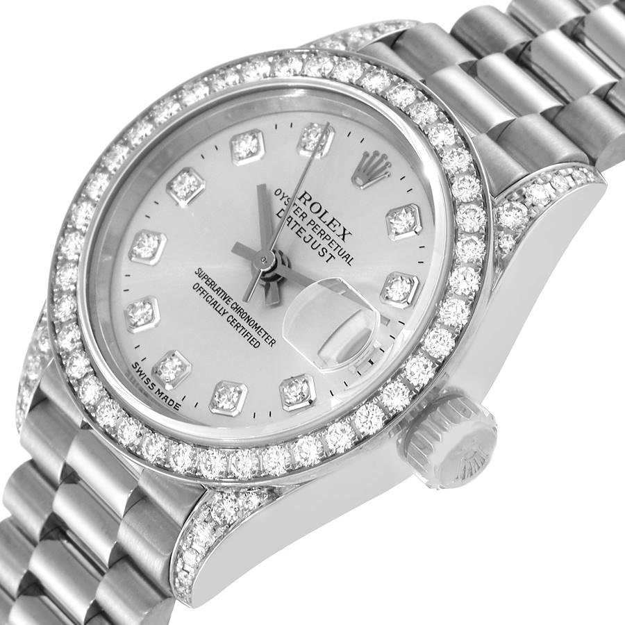 Rolex President White Gold Silver Diamond Dial Ladies Watch 79159 In Excellent Condition For Sale In Atlanta, GA