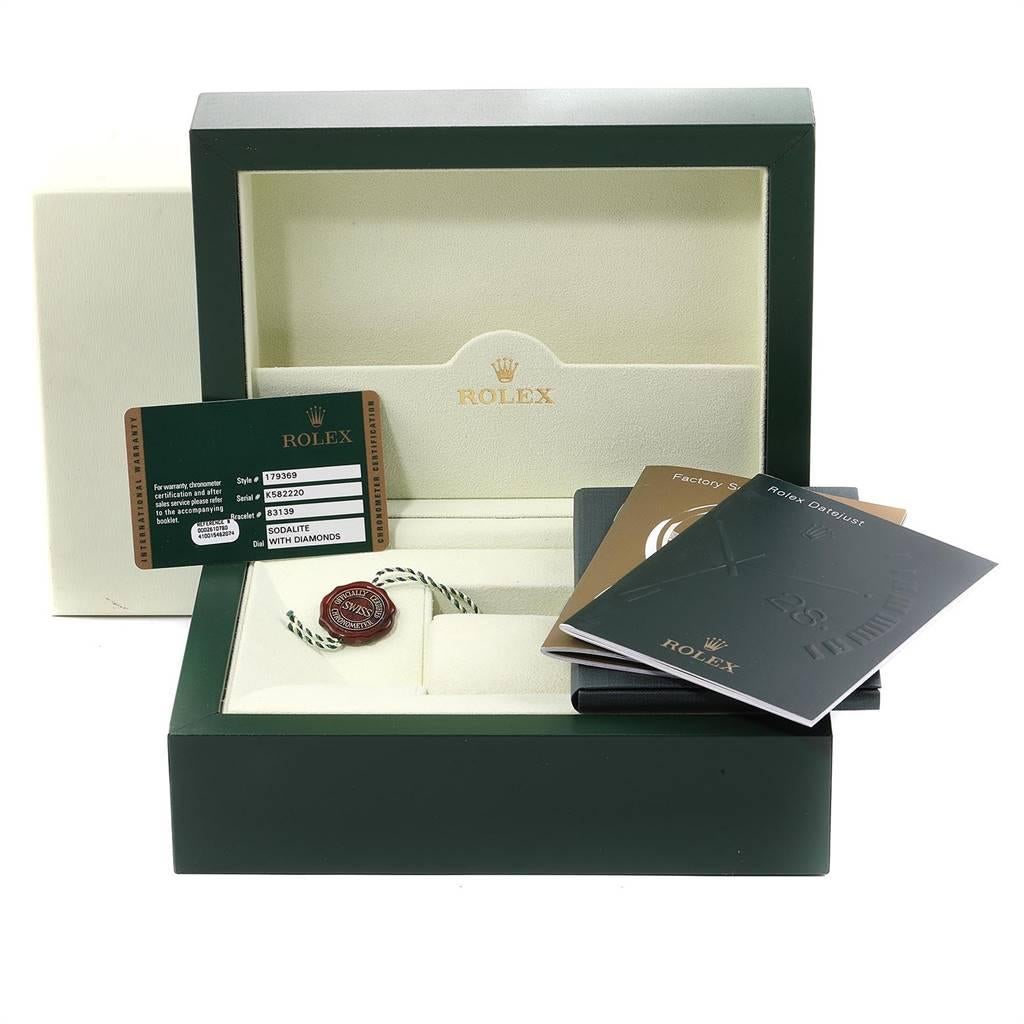 Rolex President White Gold Sodalite Diamond Ladies Watch 179369 Box Card For Sale 7