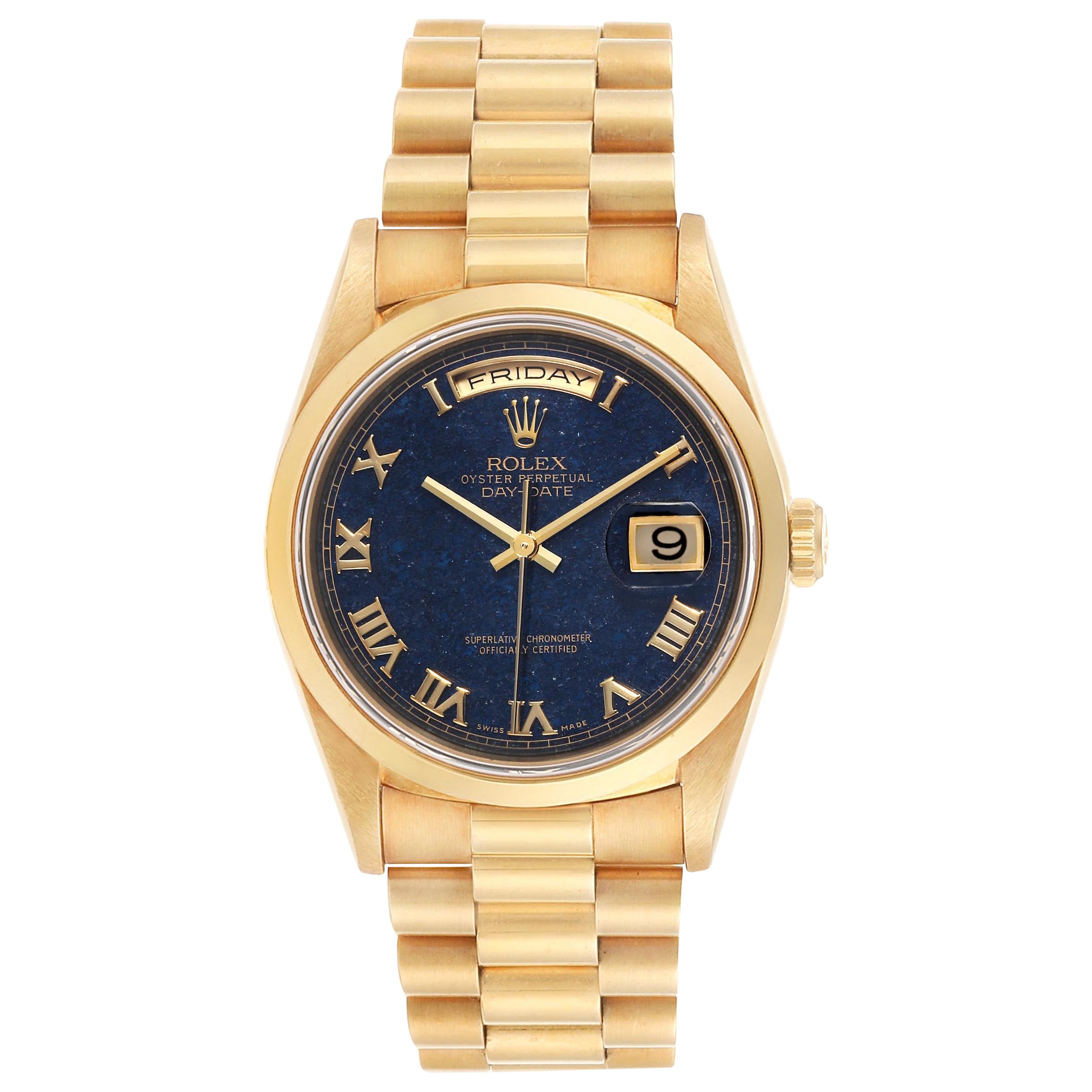 Rolex President Yellow Gold Blue Aventurine Men’s Watch 18208 Box Papers For Sale