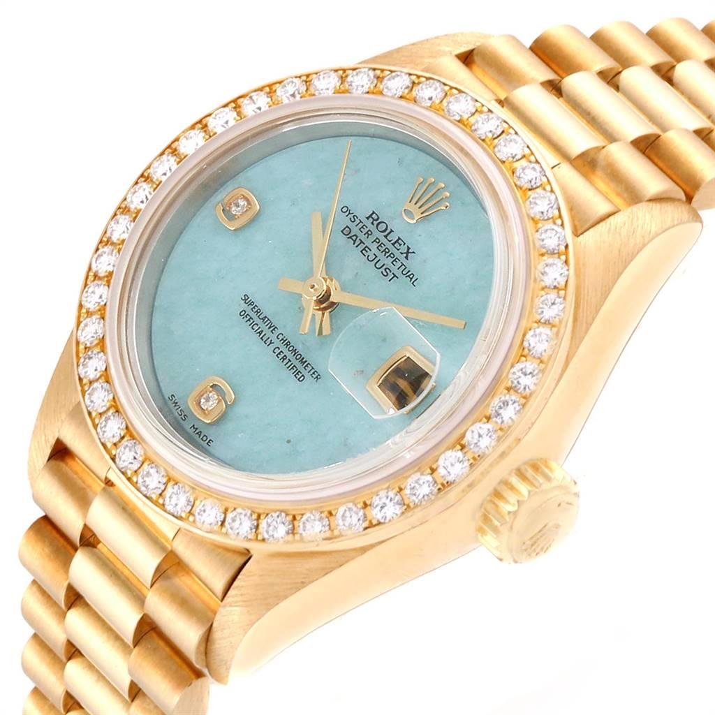 Women's Rolex President Yellow Gold Blue Jadeite Diamond Ladies Watch 69178