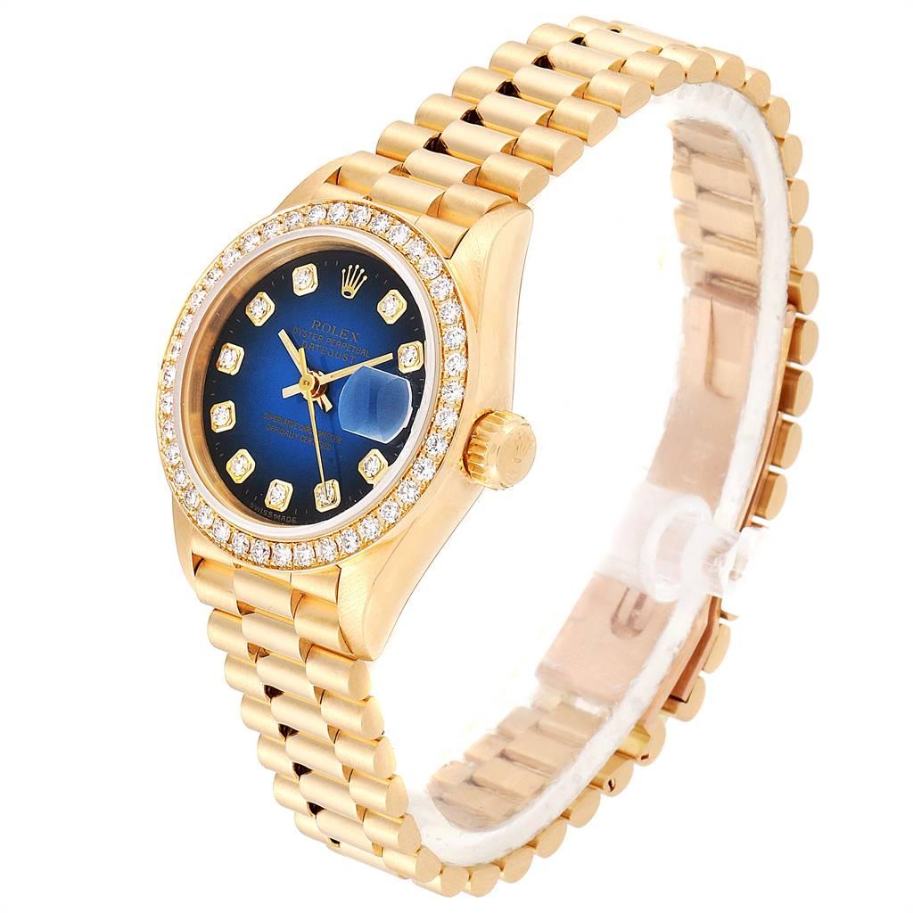 Women's Rolex President Yellow Gold Blue Vignette Diamond Ladies Watch 69138 For Sale