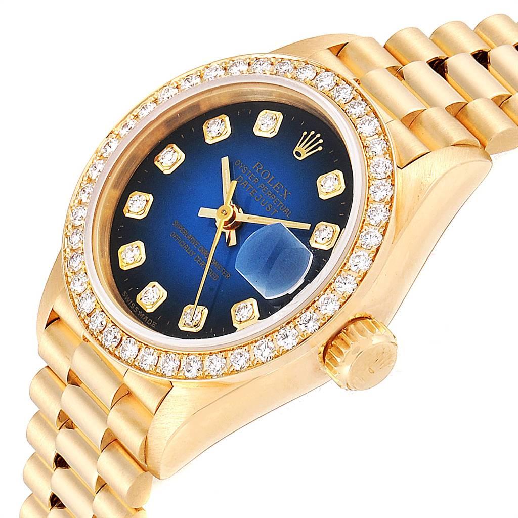 Rolex President Yellow Gold Blue Vignette Diamond Ladies Watch 69138 For Sale 1