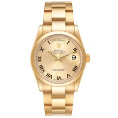 Rolex President Yellow Gold Champagne Roman Dial Mens Watch 118208 Box Papers