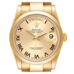 Rolex President Yellow Gold Champagne Roman Dial Mens Watch 118208 Box Papers