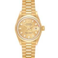 Rolex President Yellow Gold Diamond Dial Ladies Watch 69178 Box Papers