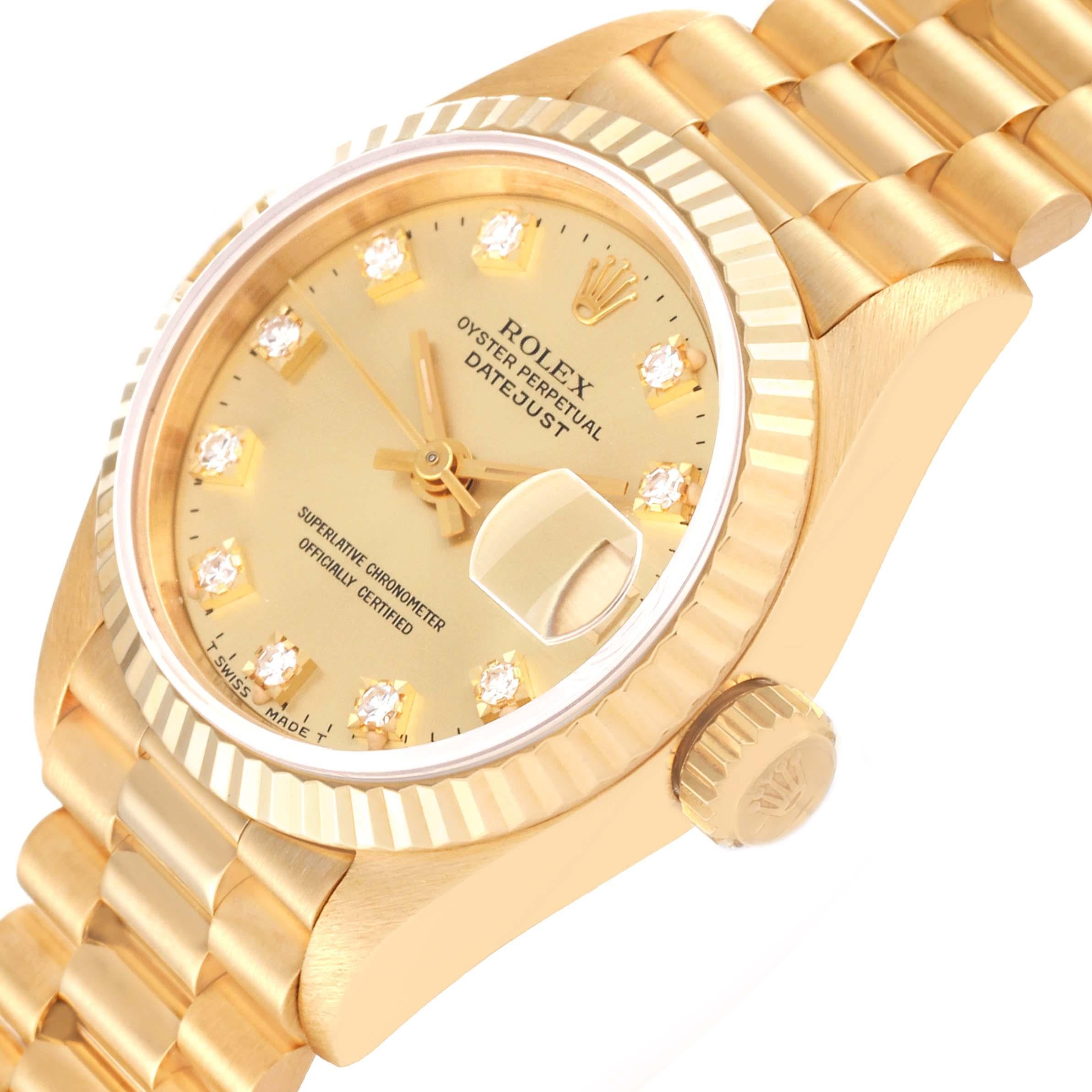 Rolex President Yellow Gold Diamond Dial Ladies Watch 69178 In Excellent Condition In Atlanta, GA