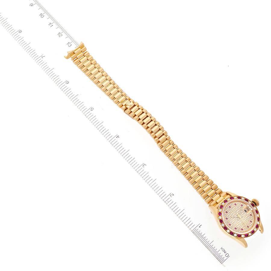 Rolex President Yellow Gold Diamond Ruby Ladies Watch 69198 Box Papers For Sale 3