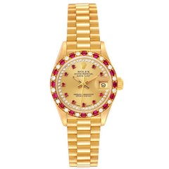 Rolex President Yellow Gold Diamond Ruby Ladies Watch 69198