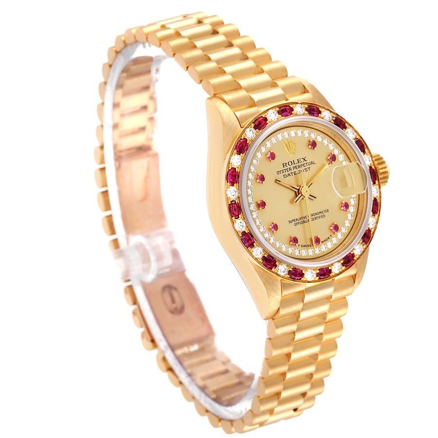 Rolex President Yellow Gold Diamond Ruby Ladies Watch 69198 at 1stDibs