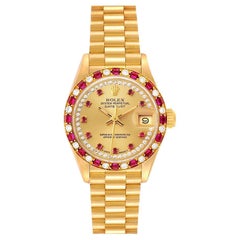 Rolex President Yellow Gold Diamond Ruby Ladies Watch 69198