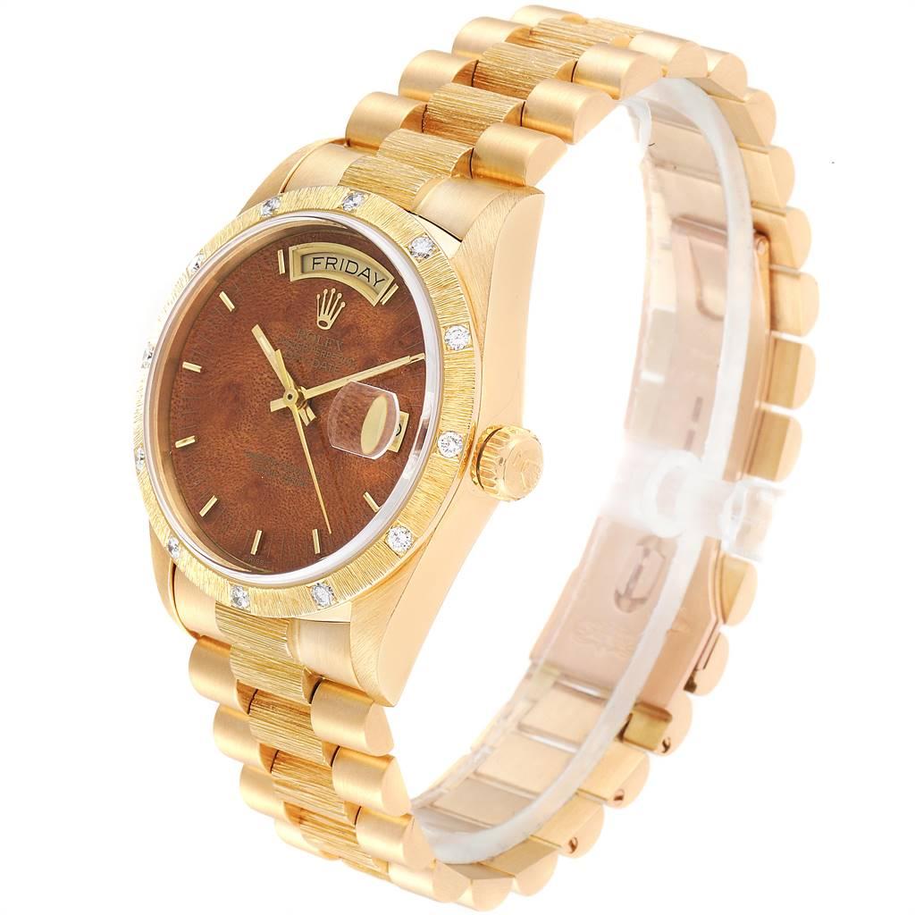Men's Rolex President Yellow Gold Diamond Wooden Dial Watch 18108 For Sale