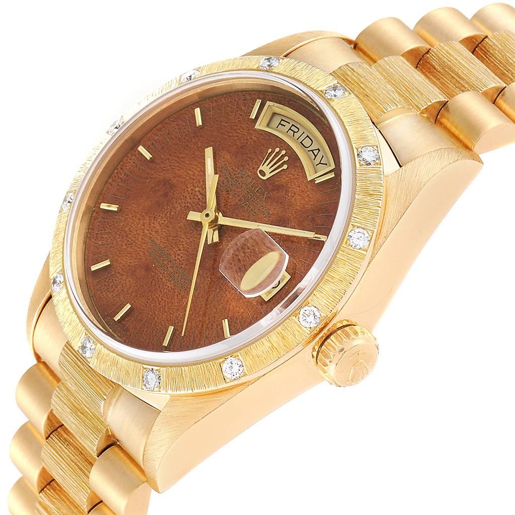 Rolex President Yellow Gold Diamond Wooden Dial Watch 18108 For Sale 1