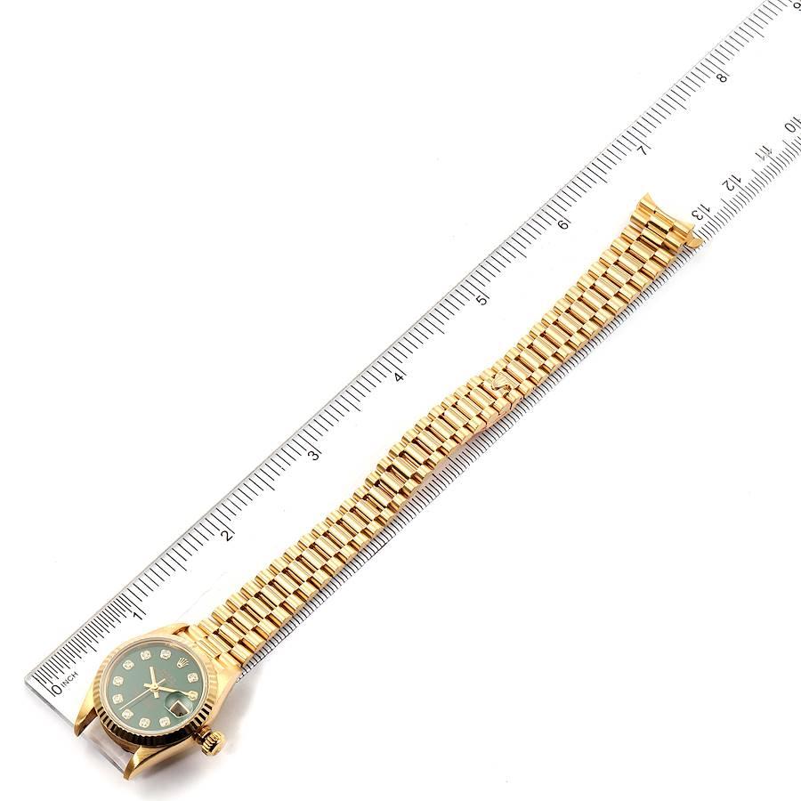 Rolex President Yellow Gold Green Stone Diamond Ladies Watch 69178 Box Papers For Sale 6