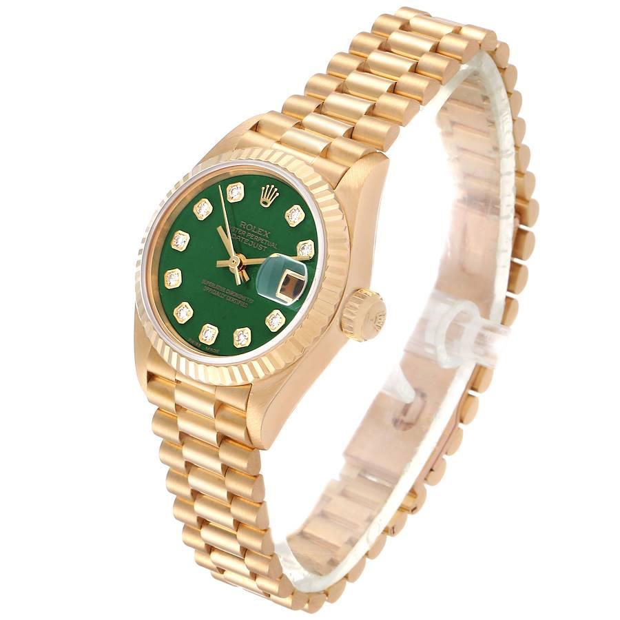 Women's Rolex President Yellow Gold Green Stone Diamond Ladies Watch 69178 Box Papers For Sale