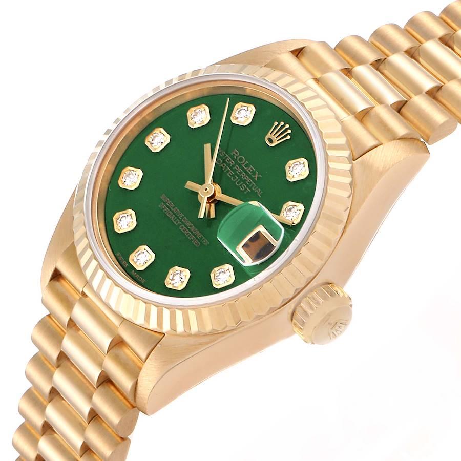 Rolex President Yellow Gold Green Stone Diamond Ladies Watch 69178 Box Papers For Sale 1