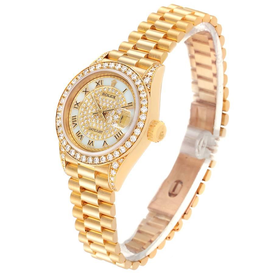 Women's Rolex President Yellow Gold MOP Diamond Ladies Watch 69158 Box Papers