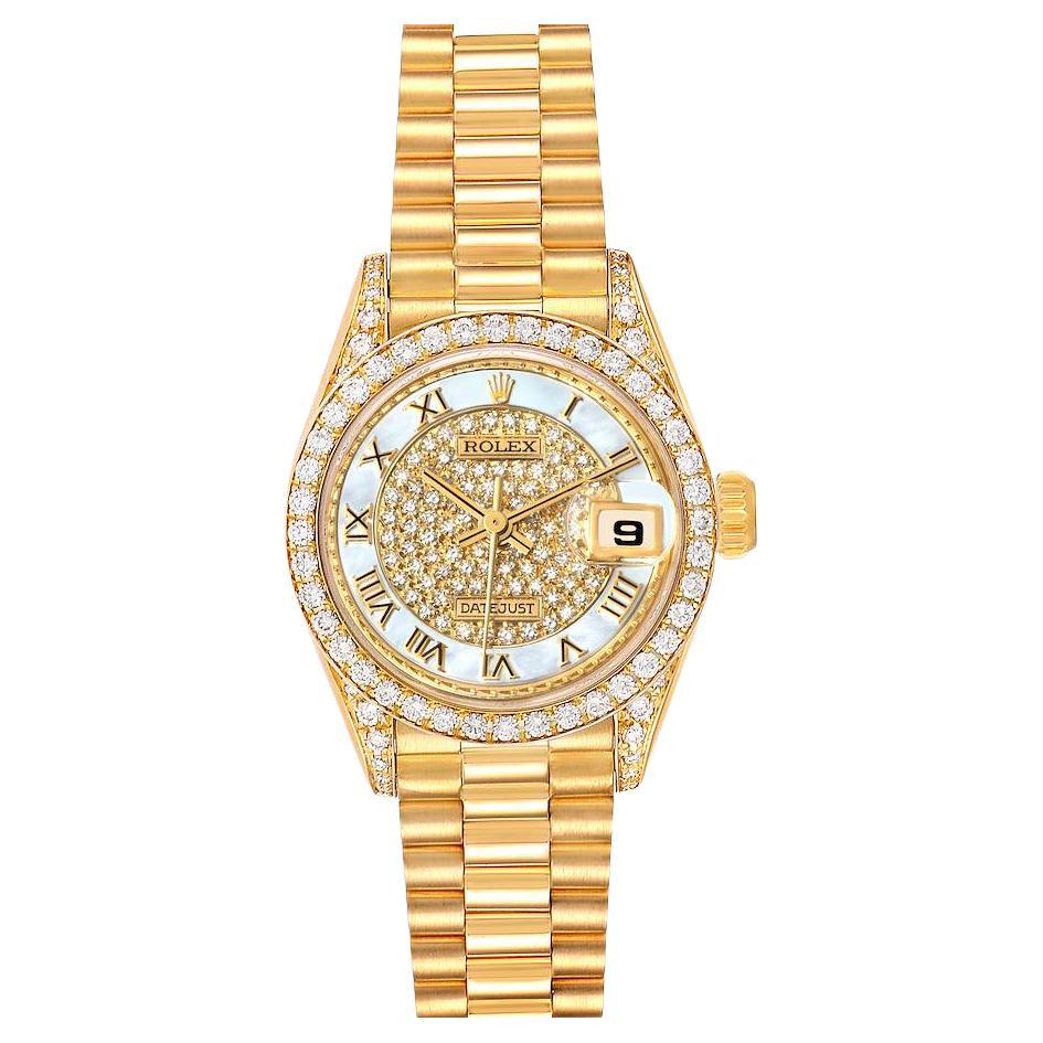 Rolex President Yellow Gold MOP Diamond Ladies Watch 69158 Box Papers