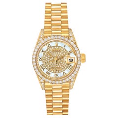 Rolex President Yellow Gold MOP Diamond Ladies Watch 69158 Box Papers