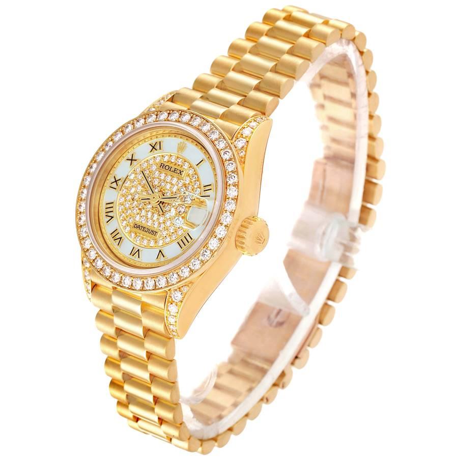 Women's Rolex President Yellow Gold MOP Diamond Ladies Watch 69158 For Sale