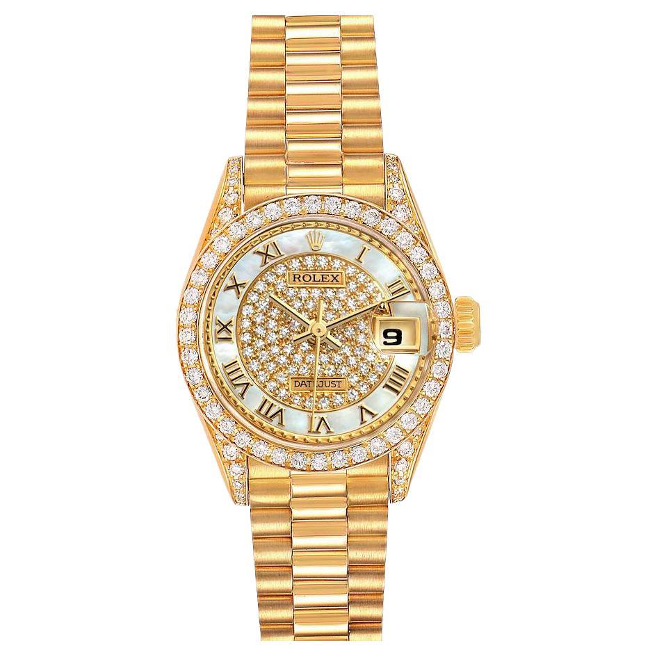 Rolex President Yellow Gold MOP Diamond Ladies Watch 69158 For Sale