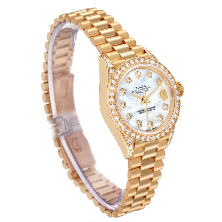 Rolex President Yellow Gold Mother of Pearl Diamond Ladies Watch 69158 In Excellent Condition In Atlanta, GA