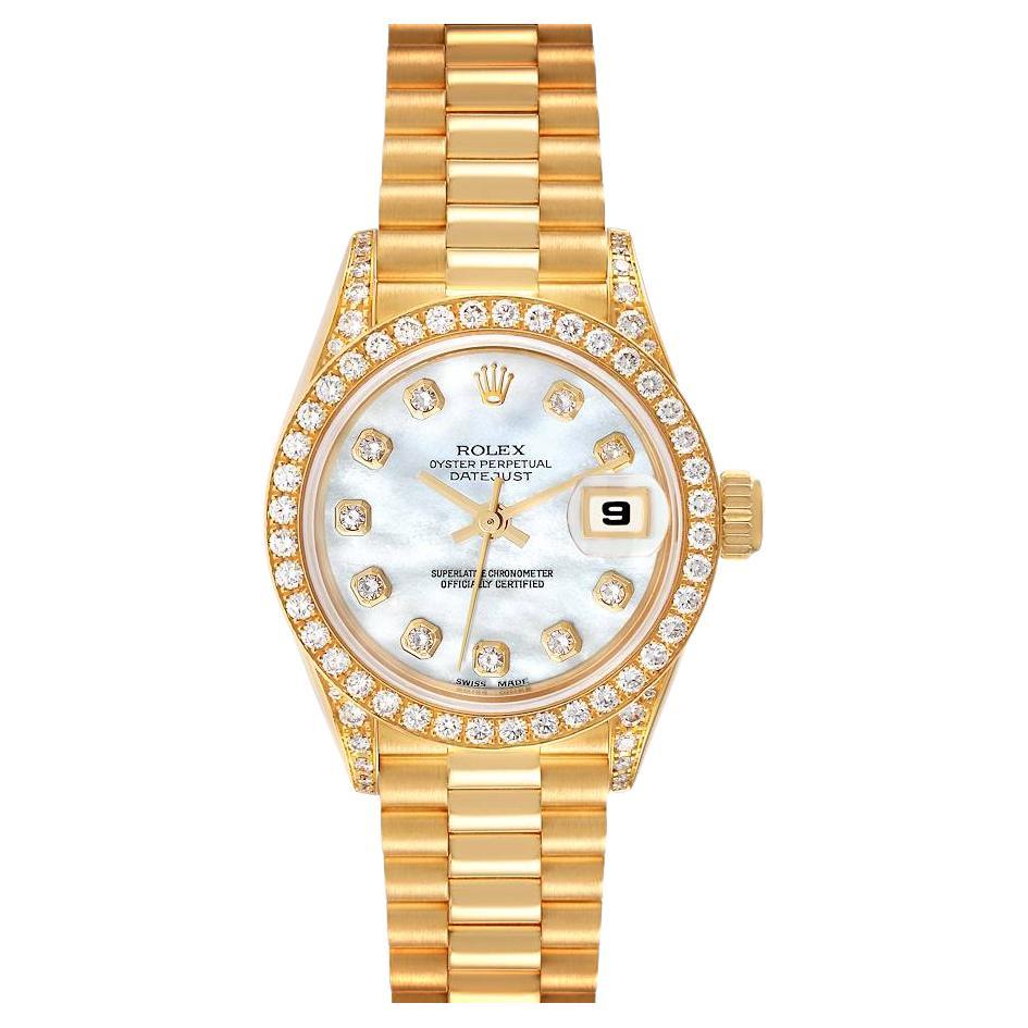 Rolex President Yellow Gold Mother of Pearl Diamond Ladies Watch 69158