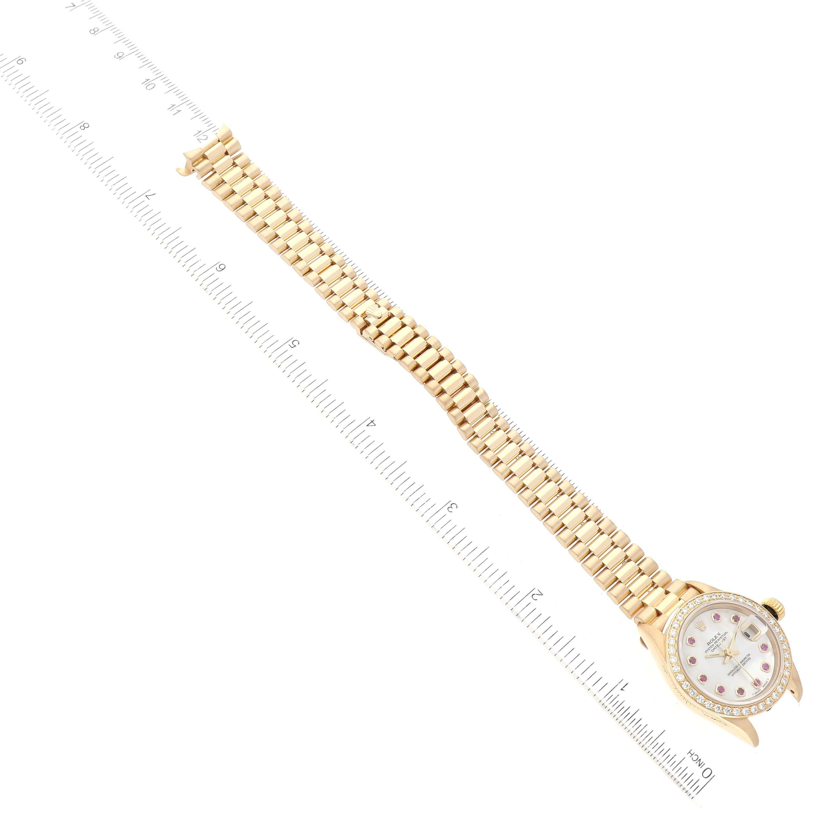 Rolex President Yellow Gold Mother Of Pearl Ruby Dial Diamond Ladies Watch 6913 4