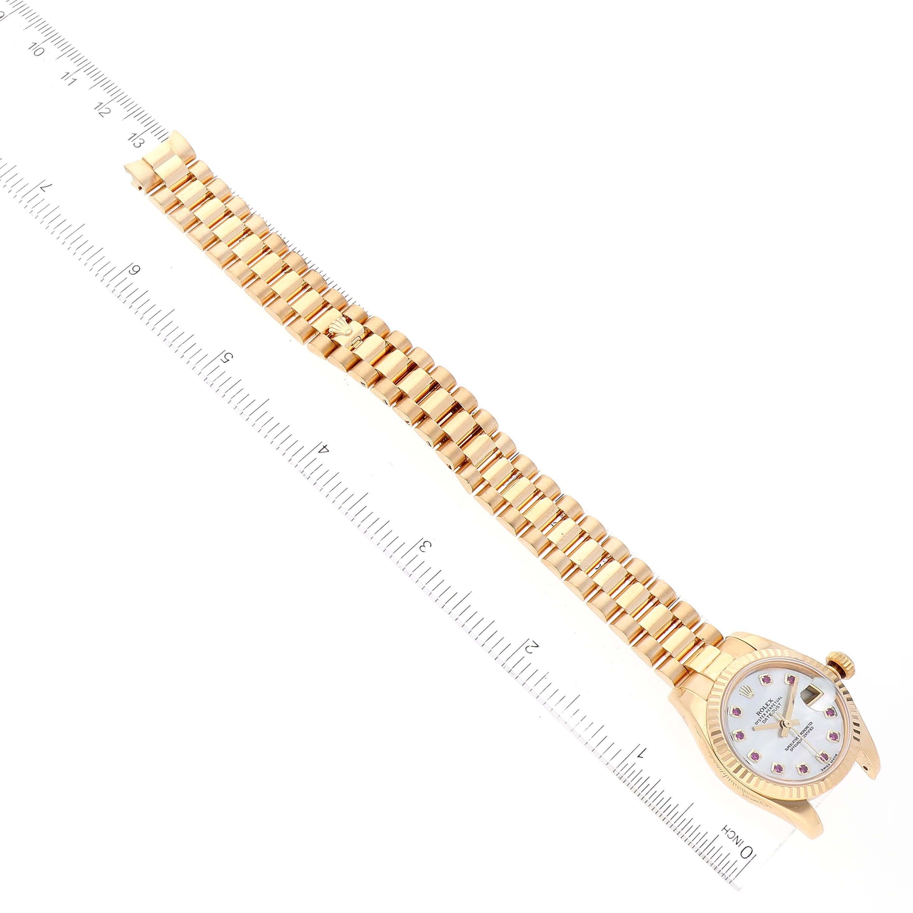Rolex President Yellow Gold Mother Of Pearl Ruby Diamond Ladies Watch 179178 3