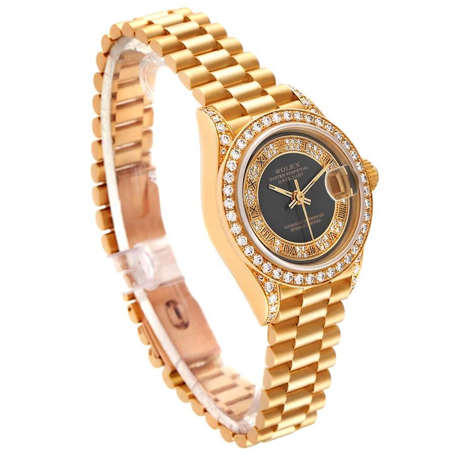 Rolex President Gelbgold Myriad Diamond Damenuhr 69158 im Zustand „Hervorragend“ im Angebot in Atlanta, GA