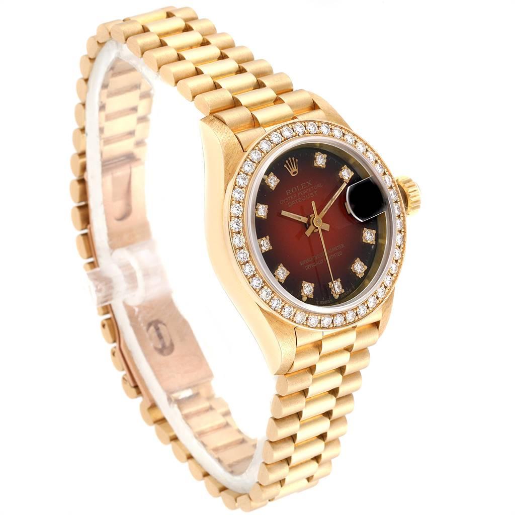 Rolex President Yellow Gold Red Vignette Diamond Ladies Watch 69138 In Excellent Condition In Atlanta, GA
