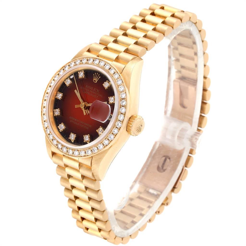 Women's Rolex President Yellow Gold Red Vignette Diamond Ladies Watch 69138