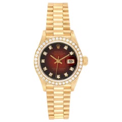 Rolex President Yellow Gold Red Vignette Diamond Ladies Watch 69138