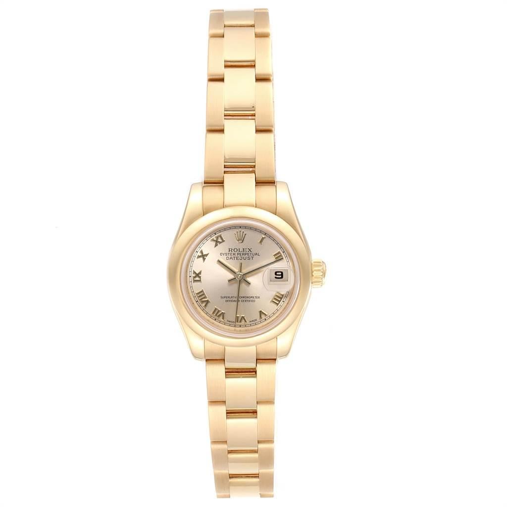 Rolex President Yellow Gold Roman Dial Ladies Watch 179168 Box Papers In Excellent Condition For Sale In Atlanta, GA