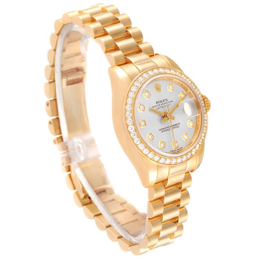 Rolex President Yellow Gold Silver Dial Diamond Ladies Watch 179138 In Excellent Condition For Sale In Atlanta, GA