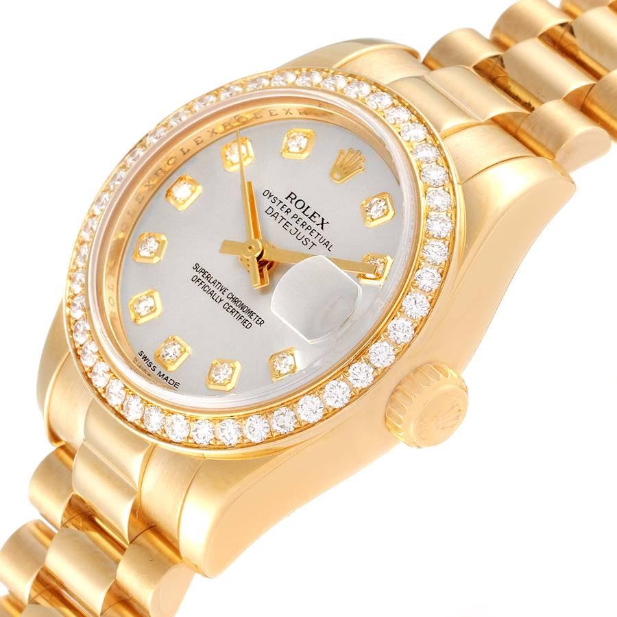 Rolex President Yellow Gold Silver Dial Diamond Ladies Watch 179138 For Sale 1